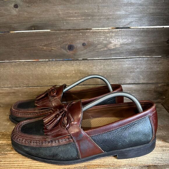 Mens Johnston & Murphy Aragon II Black Leather Tassel Shoes Loafers Size 9 M GUC